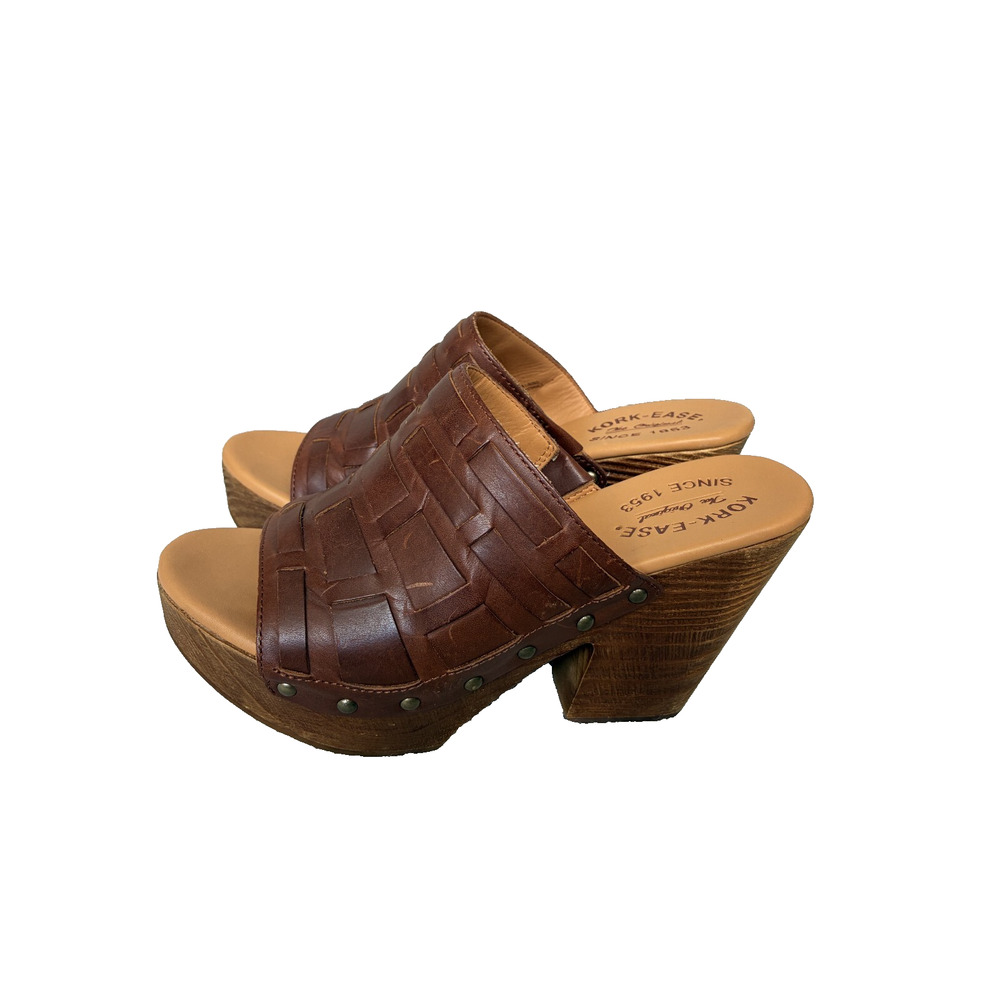 Kork Ease Clog Sandal Charissa Women 8 Platform Leather Cognac Boho Studded - Picture 3 of 11